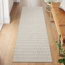 Collive 2x7 Runners Rug for Hallways, Washable Farmhouse Kitchen Runner Rug Boho Non Slip Low-Profile Indoor Entryway Rug, Tan Woven Cotton Bedroom Carpet for Bathroom Doorway (2' x 7', Natural)