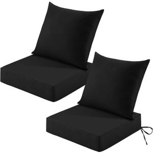 Patio Cushions for Outdoor Furniture, 24x24 Outdoor Couch Cushions, Waterproof & Fade-Resistant Patio Chair Cushions with Removable Cover, Replacement Outdoor Deep Seat Cushion, Black (Set of 2), 24*24+5.75/25*22.5"