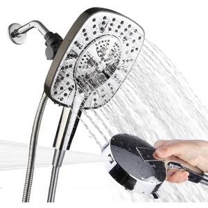 Shower Head with Handheld Spray Combo 2 in 1 Rainfall High Pressure with 59" Rotatable Stainless Steel Hose 9 Spray Modes Detachable Silver