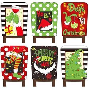 6 Pcs Christmas Chair Covers Christmas Chair Back Covers Xmas Chair Protector Slipcovers Washable Winter Dining Room Seat Covers for Home Hotel Kitchen Decorations  