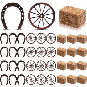 36 Pcs Western Party Decorations 12 Mini Hay Bales 12 Lucky Horseshoe 12 Wagon Wheel Cowboy Theme Party Supplies Vintage Rodeo Table Centerpieces Rustic for Country Wedding Birthday Party Craft