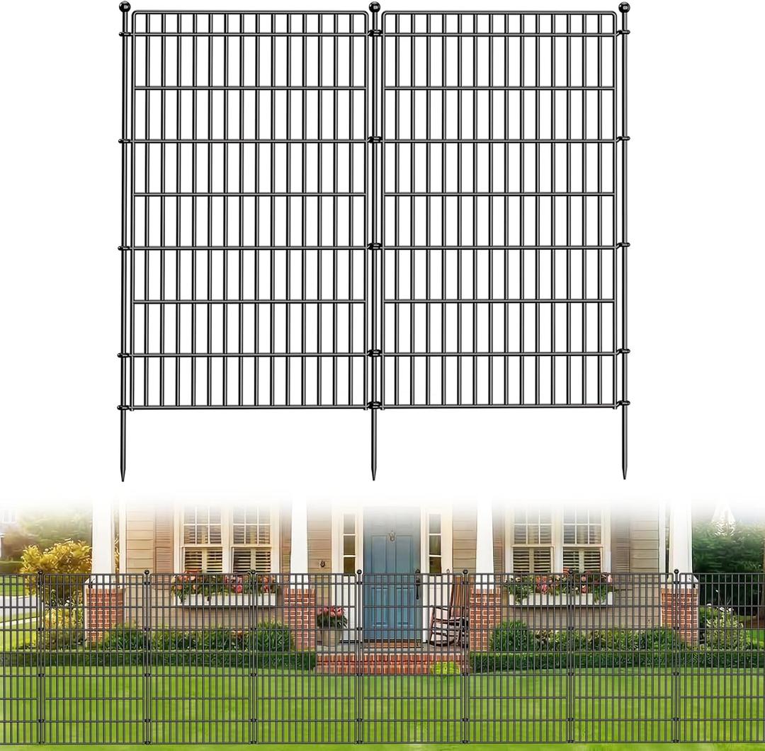 5 Panels No Dig Garden Fence Animal Barrier, 44in(H) × 11.8ft(L) Decorative Metal Outdoor Dog Fence, Rustproof Pet Fencing for Yard, Patio, Flower Bed -Temporary Fencing| Easy to Install