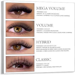 Eyelash Extension Styles Canvas Poster | Classic, Hybrid, Volume & Mega Volume Lash Guide for Beauty Salon & Studio Wall Decor 16x16inch(40x40cm) Unframe-style
