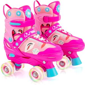 RunRRIn Adjustable Kids Roller Skates for Girls Boys with Light Up Wheels –Skates for Kids Ages 6-12, Toddler 3-5, Youth and Women Beginners Indoor and Outdoor M