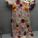 Women's 3D Floral Embroidery Dress Ruffle Sleeve Fishtail Lace Bodycon Party Cocktail Mini Dress (L)