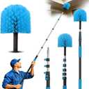 30FT Reach Cobweb Duster with Extension Pole - Spider Web Brush for Cleaning with 5-24FT 5-Section Flip-Lock Telescopic Pole, Effortlessly Cleans High Indoor & Outdoor Webs