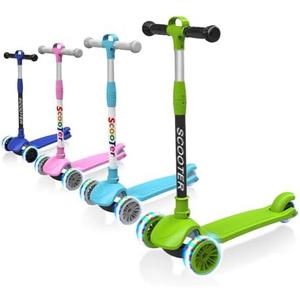 Kick Scooter for Kids Ages 3-8, LED Light 3-Wheels,4 Adjustable Height Foldable Scooter,Outdoor Activities for Toddlers Boys Girls Blue