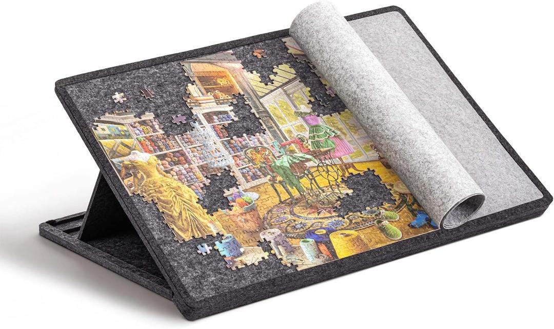 Lavievert 1000 Pieces Tilting Jigsaw Puzzle Board with Cover, 3 Angle Adjustable Puzzle Table, Lightweight Felt Jigsaw Boards with Stand, Portable Puzzle Saver for Easy Transport & Storage (Dark Gray)