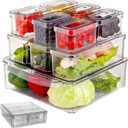Clear Fridge Organizer Bins - 10 pcs Refrigerator Organizers and Storage Set for Fridge, Freezer, Kitchen, Stackable Pantry Organizer Bins - Includes Pack of 20 Food Bags - Ideal for Food & Drinks