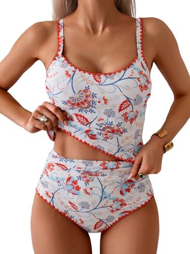 Eomenie Tankini Swimsuit for Women Tummy Control Ruched Two Piece Bathing Suits High Waisted Shell Stitch Swimwear, XL