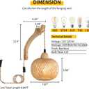 Frideko Bamboo Lantern Plug in Wall Sconces Wicker Wall Lamp with Plug in Cord Hand Woven Rattan Wall Light Farmhouse Rustic Wall Sconces Boho Sconces Wall Lighting for Living Room Bedroom