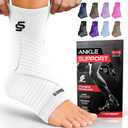 Sleeve Stars Ankle Brace for Women & Men, Ankle Wrap for Sprained Ankle, Compression Sleeve for Plantar Fasciitis Relief, Easy Customizable Support: w/Removable Strap (Single/S:9"-10"/White)