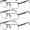 Lcbestbro 3 Pack Business Blue light Blocking Reading Glasses for Men, 1.0 Metal Readers