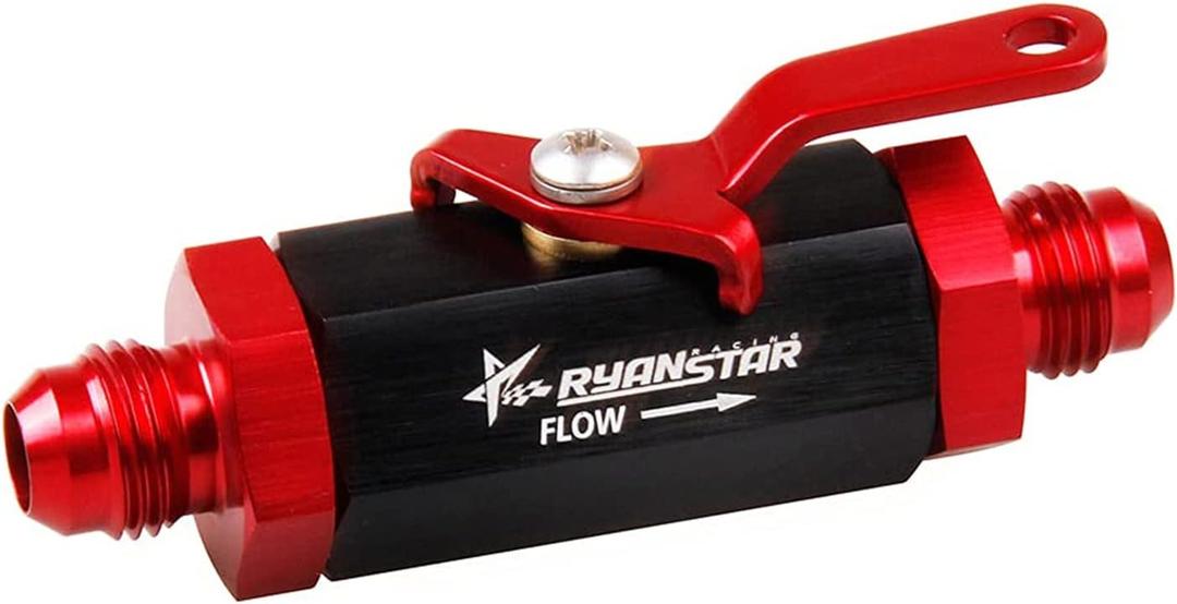 Ryanstar AN6 Fuel Shut Off Valve 6AN to 6AN Male Fitting Aluminum Anodized Black&Red
