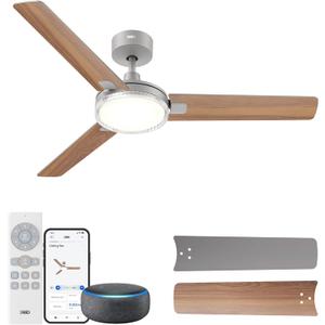 Dreo Smart Ceiling Fans with Lights, 52 Inch Grey Ceiling Fan, 12 Speeds & 3 Fan Modes, Stepless Color Tones, Dimmable LED Light, 1-12H Timer, Quiet DC Motor, Remote/APP/Alexa/Wall Switch Control