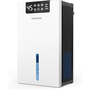 KeepGlad Dehumidifier, 98OZ Dehumidifiers for Home(1000sq.ft), Humidity Display Dehumidifier for Basement Bathroom Bedroom, Auto Shut Off, Washable Filter, Drain Hose, Timer, 7 Ambient Lights, White