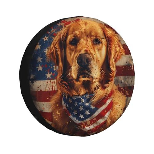 Spare Tire Cover for RV Trailer, American Flag Golden Retriever Waterproof Vehicle Wheel Cover Protection for Travel Camper Truck Cars Decor 15 Inch