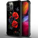 for iPhone 16 Pro Max Case, Military-Grade Protection, All-Around Shockproof Corners, Anti-Scratch Phone Case for iPhone 16 Pro Max - Butterfly Red Rose