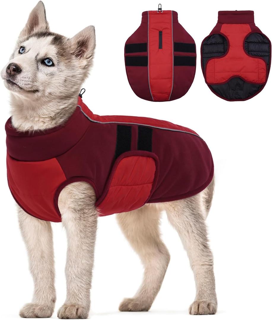 Kuoser Warm Dog Coat, Winter Jacket for Small Dogs, Reflective, Cold Weather Coats with Leash Hole, Yorkie Chihuahua Size XS (X-Small (Chest Girth: 9.8-12.6''), Red)
