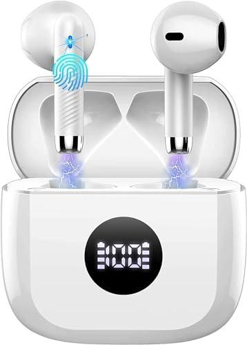 Jxrev Wireless Earbuds, Bluetooth 5.4 Ear Buds LED Power Display Headphones Bass Stereo, Bluetooth Earbuds in-Ear Noise Cancelling Mic, 40H Playback Mini Case IP7 Waterproof Sports Earphones for Android iOS