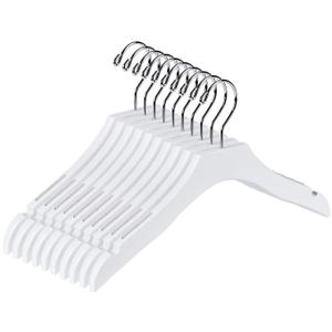 Quality White Wooden Kids Hanger Luxury Design Chrome Swivel Hook (5, 13" inch with Clips)