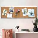 DoubleFill 12'' x 36'' Cork Bulletin Board Framed Large Wall Mounted Corkboard with Installation Kit, Push Pins for Home and Office Decor, School Message or Vision Background(White)