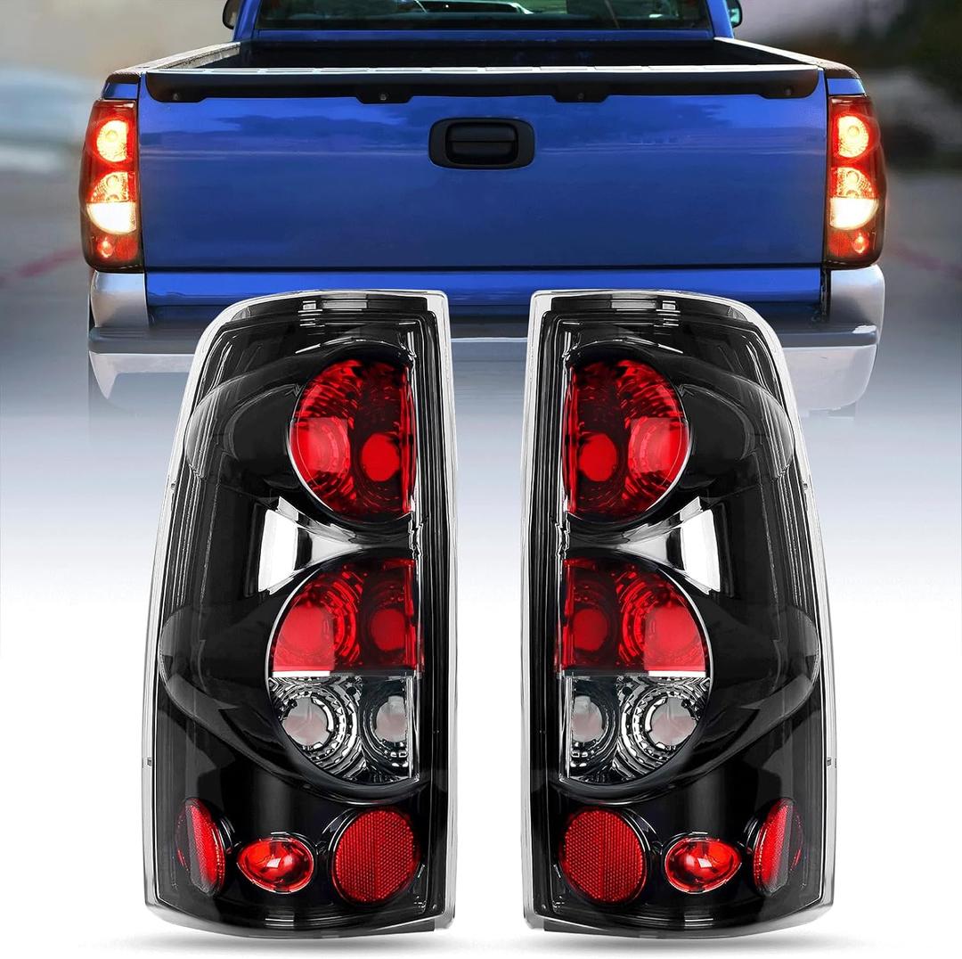 Nilight Taillight Assembly Compatible with 1999 2000 2001 2002 2003 2004 2005 2006 2007 Chevy Silverado 1999-2002 GMC Sierra Rear Lamp Classic Body OE Style Black Housing Clear Lens