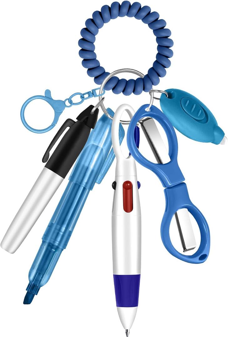 Plifal Nurse Pen Set Badge Reel Holder Accessories Clip - Retractable Mini Nursing Ball Pen Permanent Marker Highlighter Light Foldable Scissors Small Work Student Office Hospital Blue