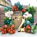 137Pcs Dinosaur Balloon Arch Garland Kit, Jurassic Themed Birthday Decorations with Green Blue Brown White Balloons, for Jungle Theme Party, Dino Balloon for Kids