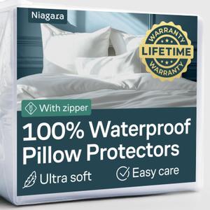 Niagara 2 Pack Waterproof Pillow Protectors King 20x36 Inches Smooth Zipper Premium Encasement Covers Quiet Cases Set White