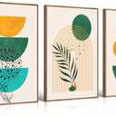 Large Canvas Wall Art Set of 3 Framed Boho Wall Art Mid Century Modern Wall Prints Yellow Green Moon Plant Desert Nature Illustrations Artwork, Minimalist Boho Wall Decor for Living Room 16x24in