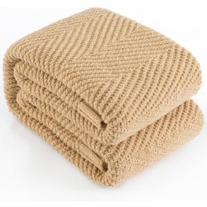 Knitted Throw Blanket 50"X60", Tan Brown Knit Throws for Bed, Super Soft Boho Chevron Blankets for Couch Sofa Chair Room Decor, Textured Decorative Farmhouse Cozy Lightweight