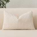 UGASA Velvet 12x20 Inch Lumbar Throw Pillow Cover, Both Sides Corduroy Striped, Soft Solid Decorative Rectangular Cushion Case for Couch/Bedroom/Car, 1 Piece, Cream