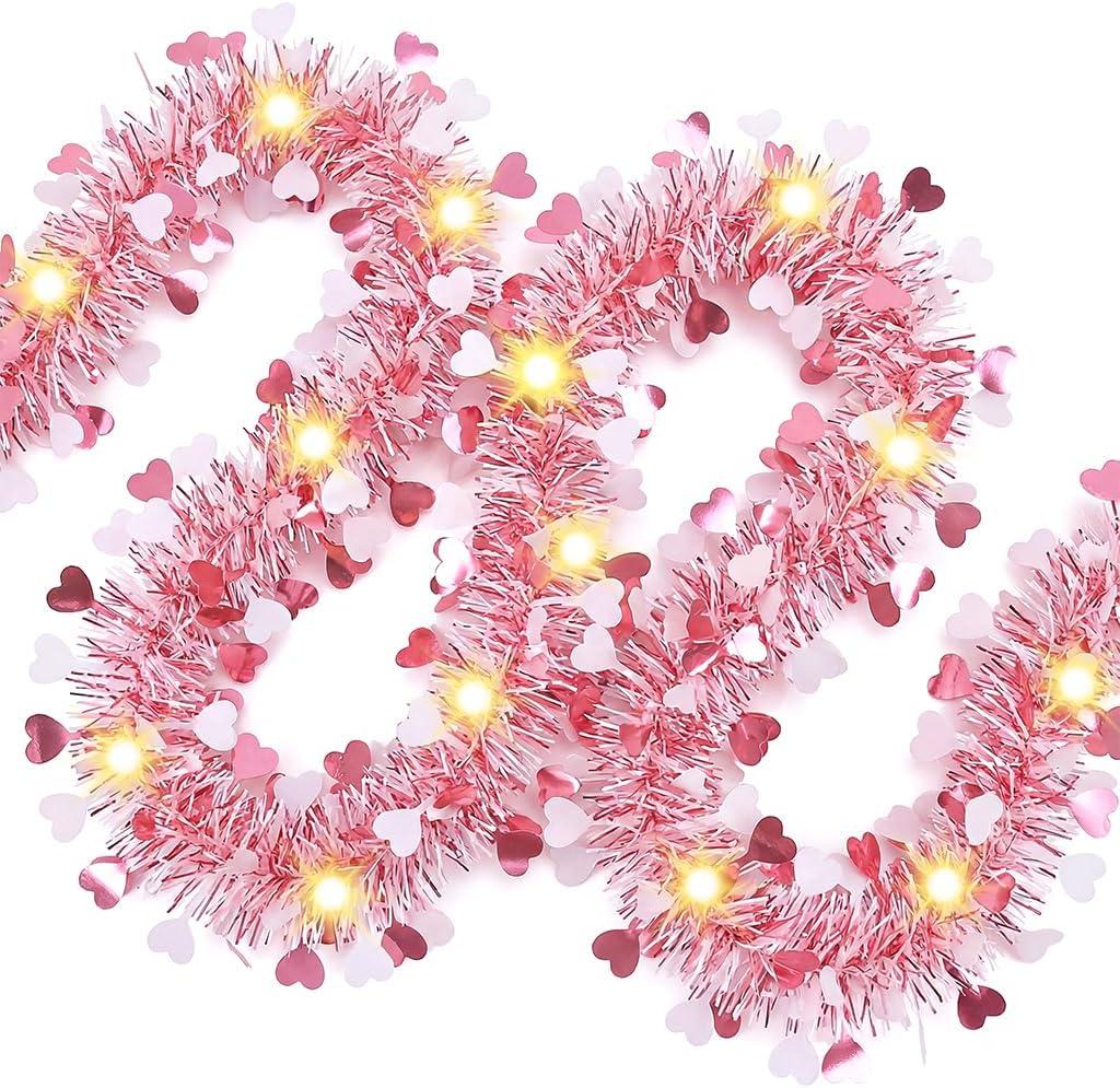 XmasExp 33ft Valentines Day Decorations Pink Valentines Day Garland with Light Shiny Heart Valentines Tree Decorations for Wedding Party,Mantle,Christmas Tree, Birthday (33ft-Light Pink)