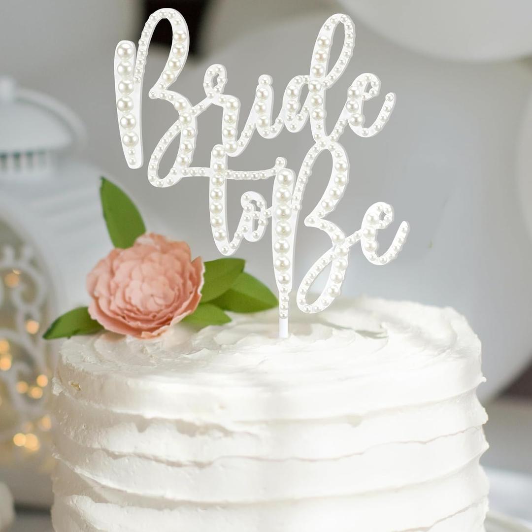 SiliFine Bride to Be Cake Topper Bling Bridal Shower Cake Topper Pearl Acrylic Bridal Shower Decorations for Bride Shower Bachelorette Party 10.7 x 6.5inchs