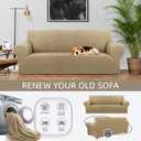 KEKUOU Stretch Sofa Cover Slipcover Couch Covers for 3 Cushion Couch Sofa pet Friendly (79"-94") Furniture Protector Sofa with Elastic Bottom for Kids,Dog, Jacquard Small Checked(Large,Tan)