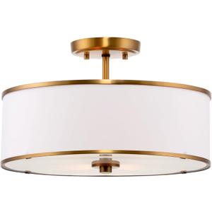 Kira Home Chloe 15" Retro Modern 3-Light Semi-Flush Mount Ceiling Light + White Drum Shade, LED Compatible, Round Tempered Glass Diffuser, Warm Brass Trim Finish Kira Home Chloe 15" Retro Modern 3-Light Semi-Flush Mount Ceiling Light + White Drum Shade, LED Compatible, Round Tempered Glass Diffuser, Warm Brass Trim Finish