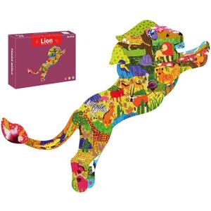 PINU Jigsaw Puzzles for Kids Ages 3-5, 6-8, 8-10, Children Colorful Fun Animal Shaped Puzzle Learning Educational Toys Gifts Games for Boys and Girls (Lion-80 PCS)