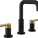 Delta Nicoli Matte Black/ Brushed Gold Faucet 3 Hole, 8 Inch Widespread Bathroom Sink Faucet for Vanity, Push-Pop Drain Assembly, Matte Black/ Champagne Bronze 35849LF-GZ