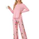 LYANER Women's Pajama Sets Long Sleeve Top and Floral Pants Pjs 2 Piece Sleepwear with Pockets Pink Large