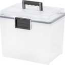 IRIS USA File Box WeatherPro Portable File Organizer Plastic File Box for Letter File w/Organizer-Lid, Durable Lid and Gasket Seal, Secure Latching Buckles, Stackable, Lockable, Clear 19 Qt. 2 Pack