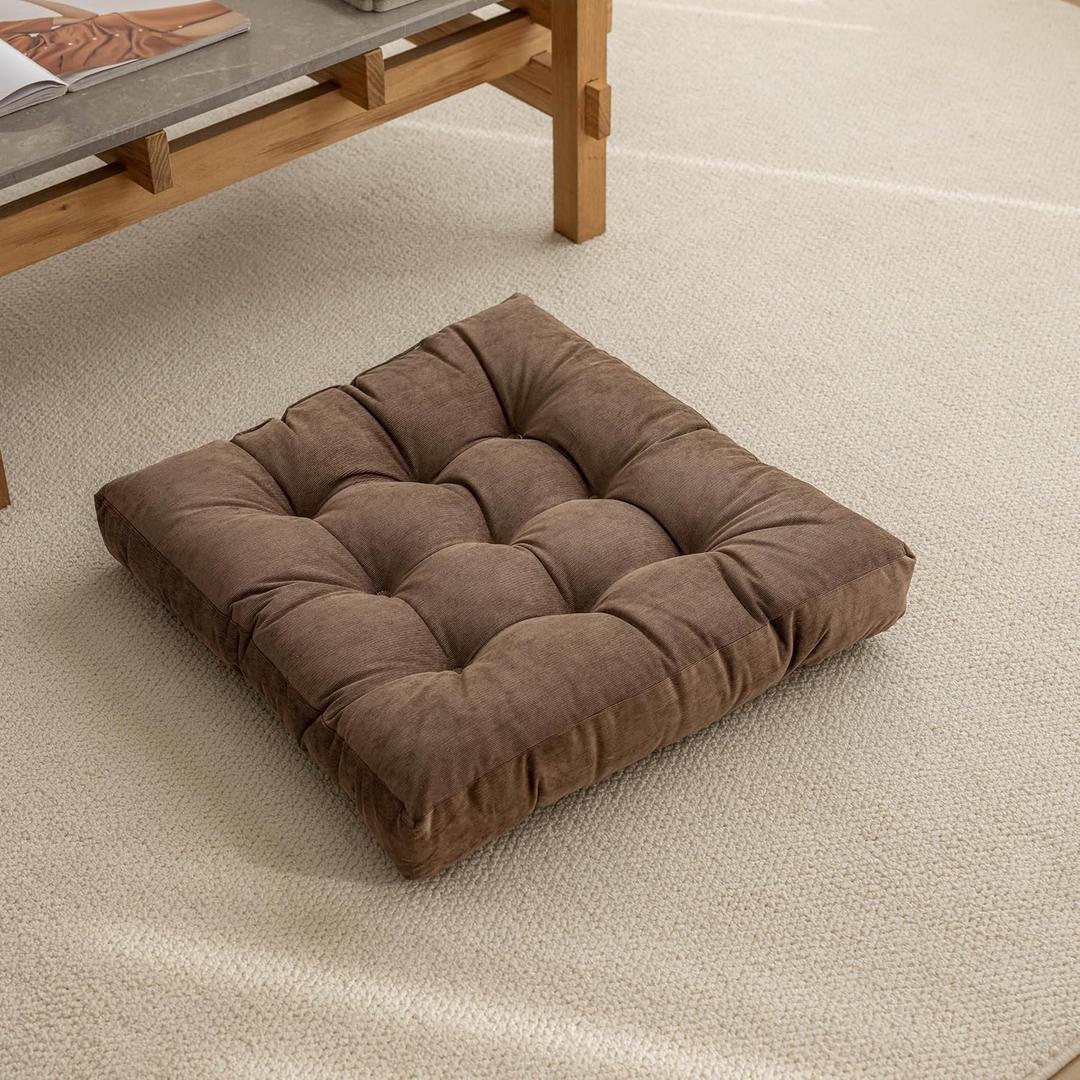 Floor Pillow, Square Floor Seating Pillow Cushion, Meditation Yoga Seat Kneeling Pillows Cushions Mat Pad, Solid Thick Tufted for Living Room, Balcony, Outdoor, 21.7x21.7 Inch (Coffee)