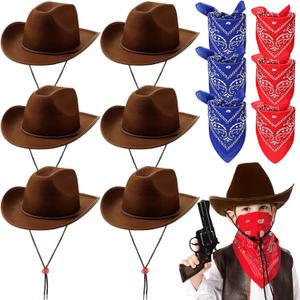 Unittype 12 Pcs Kids Cowboy Hat Set Western Cowgirl Hat and Polyester Bandanas for Boys Girls Cosplay Costume Party Favors(Colorful,Classic)