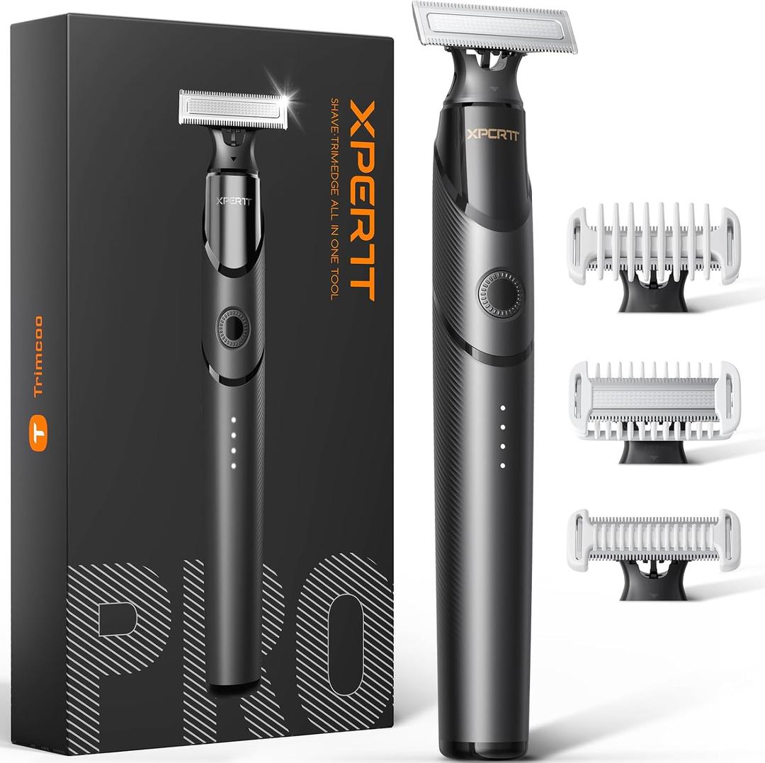 [2025 Upgraded Beard & Body Hair Trimmer for Men [All-in-One] USB-C Fast Charging, Groin & Ball Hair Painless Electric Shaver, Travel Razors, Waterproof Wet/Dry Groomer, Black(Lite)