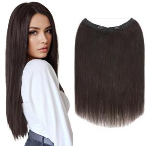 Elailite Halo Hair Extensions Real Human Hair for Women Natural Black Clip in Remy Hairpiece with Adjustable Invisible Wire 20 Inch 70G