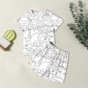 Girls Pajamas Kids Boys and Girls Summer Diy Easter Print Pajamas Set Short Sleeve T Shirt and Shorts 2 Piece Outfit Pyjama Ado Fille White 4Y