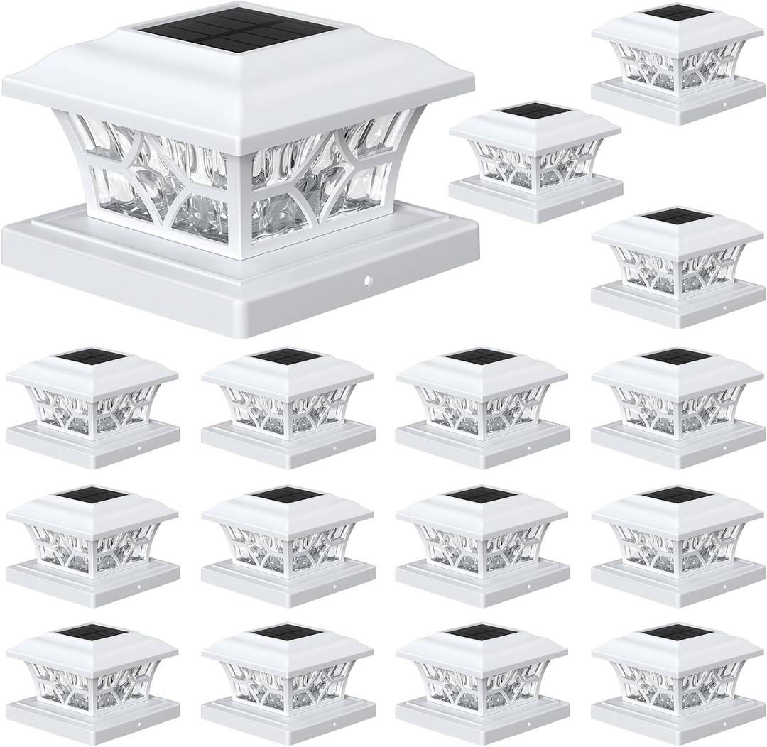 APONUO Solar Post Cap Lights 16 Pack with 1000mAh Battery - for 4x4 5x5 6x6 Fences, Larger Size & Longer Lasting, 2-Mode, IP64 Waterproof, for Deck Patio Yard (White)