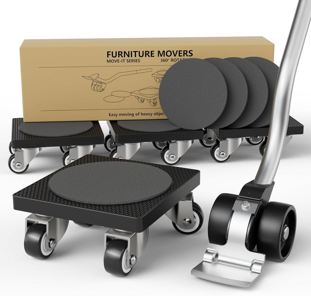 ONEON Furniture Mover with Wheels, 360 Rotation Wheels Furniture Dolly for Moving Heavy Furniture, Appliances, 500 LB Max Load Capacity with Auxiliary Lifter - Standard Dolly