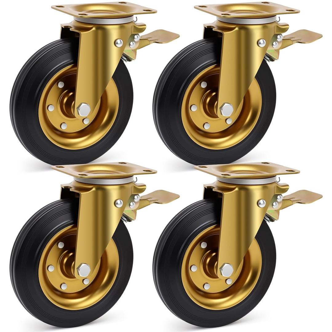 Nefish 8 Inch Outdoor Heavy Duty Caster, Large Castors Wheels Set of 4 with Brake, Durable Industrial Grade Casters 3200 LBS, 360 Degree Plate Swivel Castor Wheels for Cart, Workbench, Machine