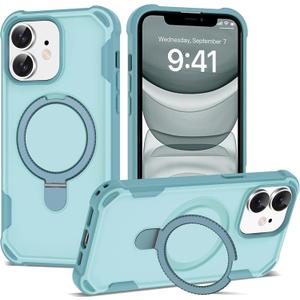 Compatible with iPhone 11 Case 6.1'' with Magnetic Ring Stand [Military Drop Protection][Compatible with MagSafe] Shockproof 11 Phone Case for Men Wowen,Cyan